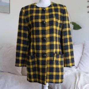 Givenchy Yellow Black Tweed Button Front Women's Blazer